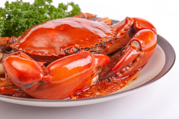 Cooked crab on a white background