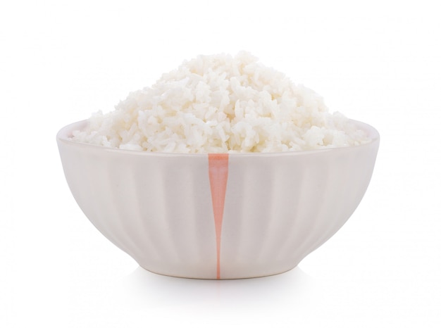 Cooked Rice in ceramic bowl on white wall