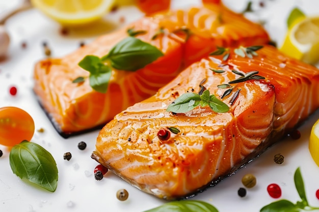 Cooked Salmon Fillets with Herbs and Spices