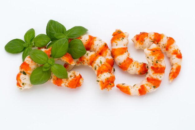 Cooked shrimps isolated on white background.