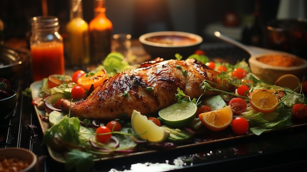 cooked spiced chicken HD 8K wallpaper Stock Photographic Image