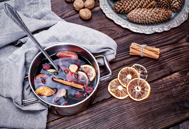 Cooked in a steel pan of mulled wine with spices 