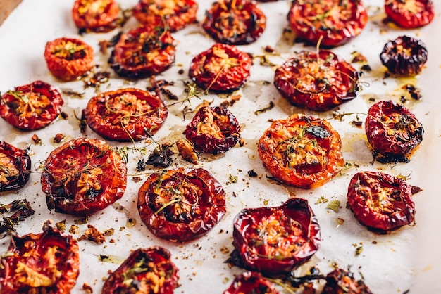 Cooked Sun Dried Tomatoes with Olive Oil Garlic and Thyme