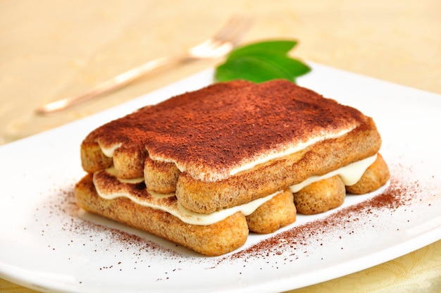 Cooked tiramisu on a plate