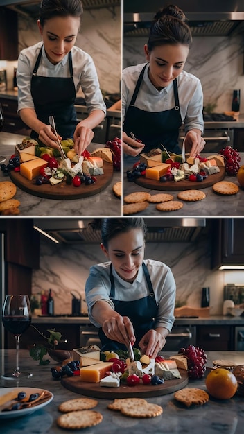 Cooker woman preparing a cheese board