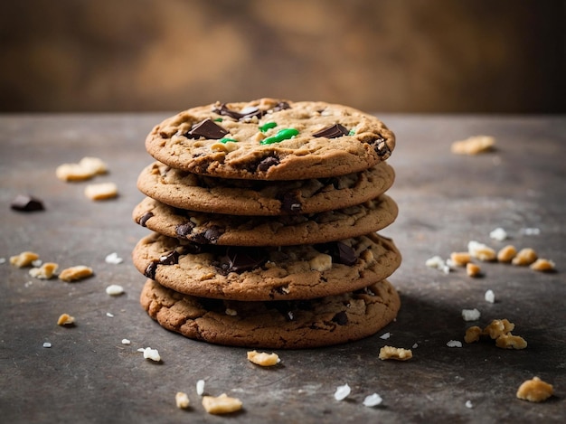 Cookie bakery stack of delicious chocolate chip cookies for a sweet snack