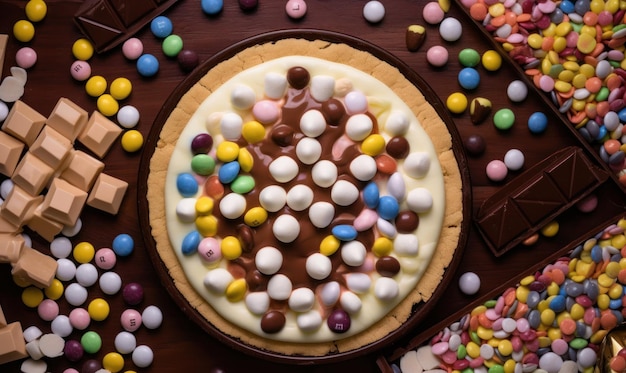 A cookie with a lot of candy on it