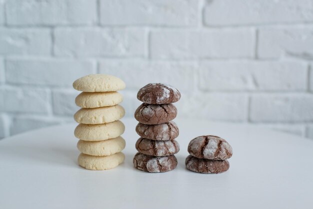 Cookies are lying on a white table