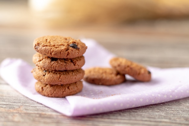 Cookies are stacked on handkerchiefs