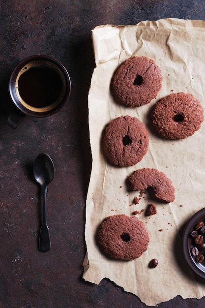 Cookies chocolate rings and coffee