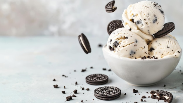 Photo cookies and cream ice cream with falling oreos