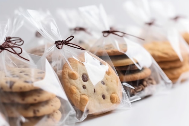 Cookies packages in cellophane on white background