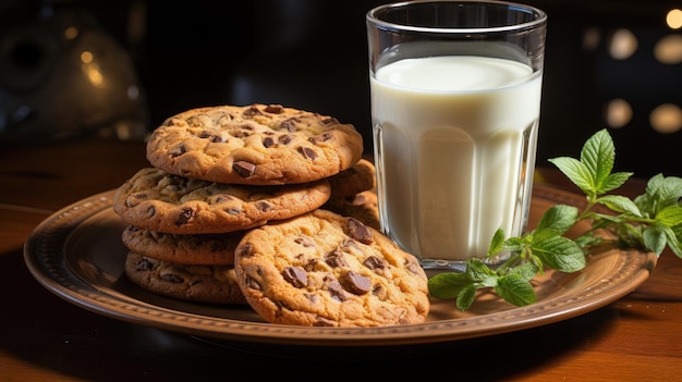 Cookies in plate and glass of milk