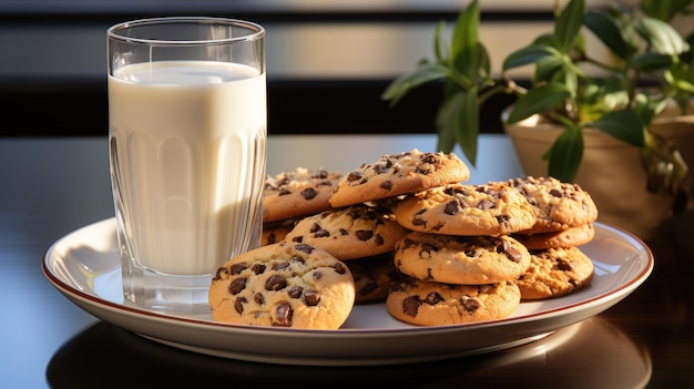 Cookies in plate and glass of milk