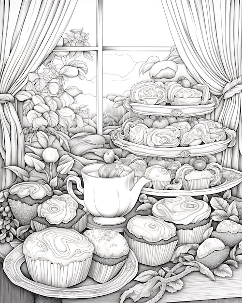 Cookies and Tea Style Coloring Pages