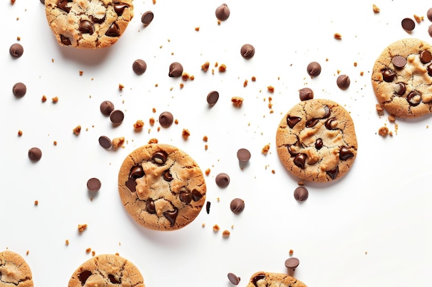 Photo cookies with chocolate flake falling in the air dessert sweet concept dark biscuit isolated on transparent background