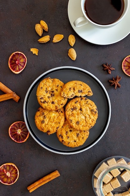 Cookies with chocolate. Pastries. Breakfast. Recipe.