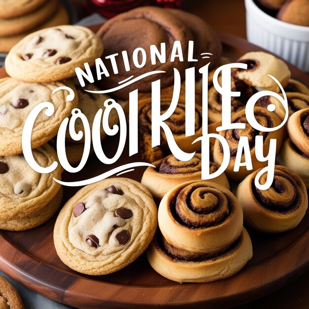 Photo cookies with cinnamon rolls and icing for national cookie day