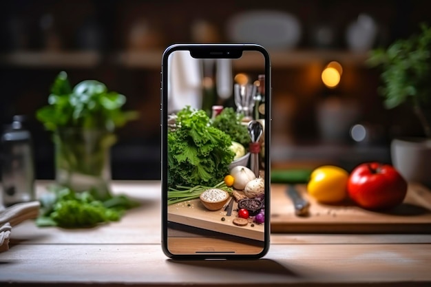 Cooking app promotion phone mockup with a culinary app on the screen