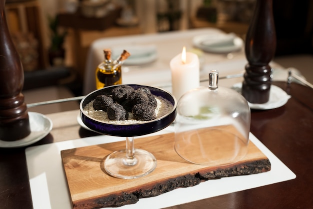 Cooking black truffle in a restaurant