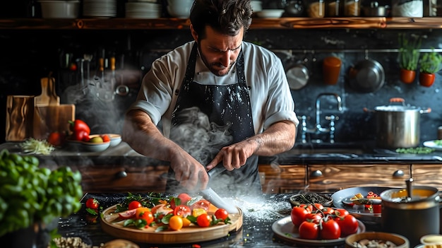 Photo cooking in a contemporary kitchen with fresh ingredients