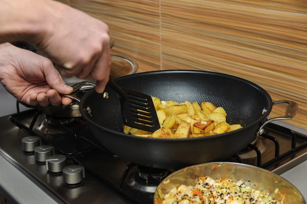 Cooking at home kitchen.