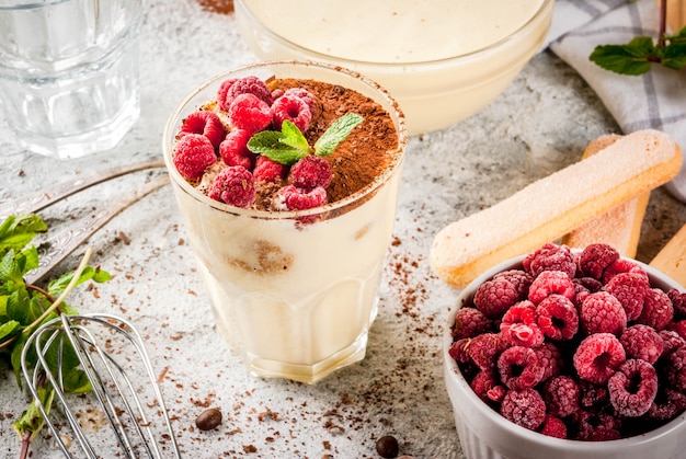 Cooking Italian food dessert Tiramisu, with aingredients