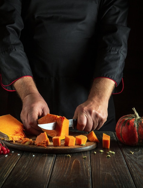 Cooking a national delicious pumpkin dish with the hands