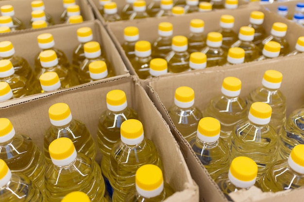 Cooking oil bottles in a box