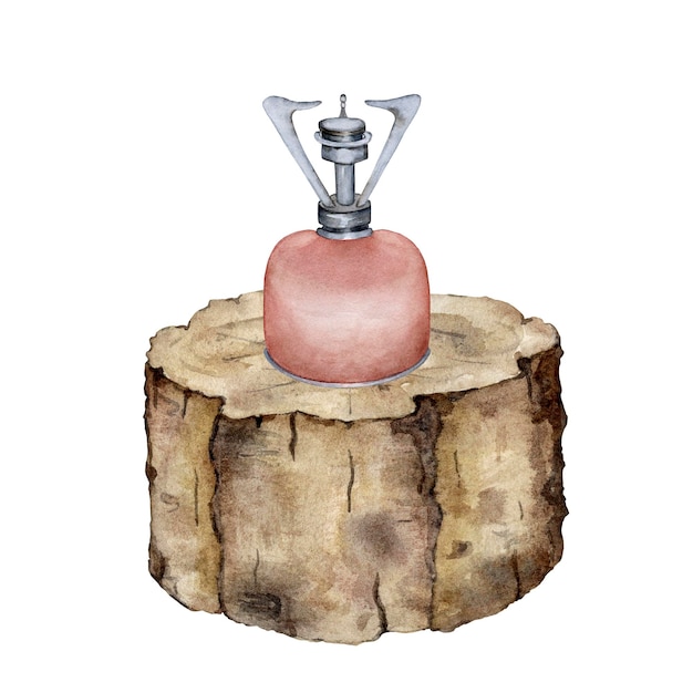 Cooking outdoors Gas burner stump Watercolor illustration