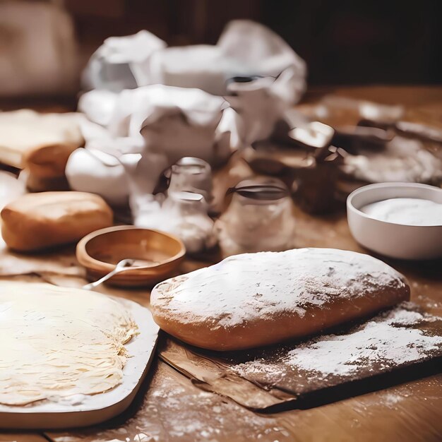 The cooking process bakery products bread on the table closeup