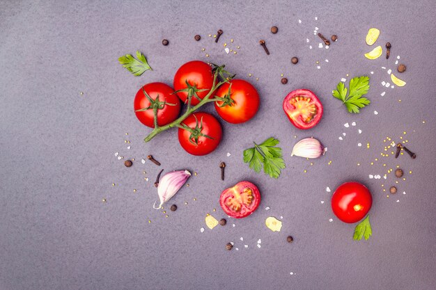 Cooking stone  with spices, herbs, tomatoes