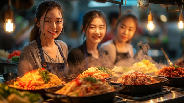 cooking street food on hot pan at downtown street food city delicious food serve for tourist