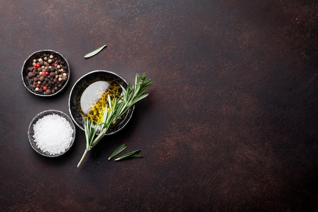 Cooking table with herbs and spices