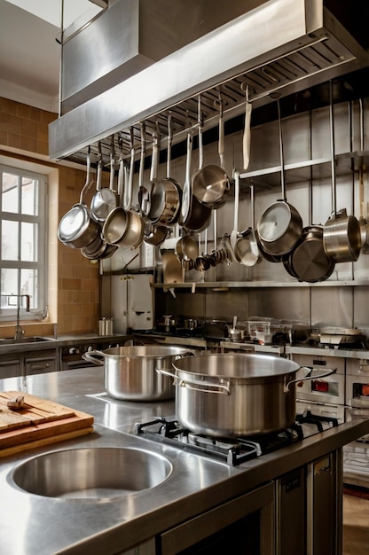 Cooking utensils hanging in the kitchen