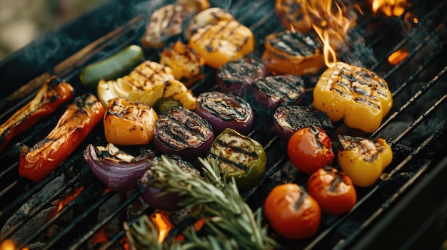 Photo cookout delight skewers and grilled vegetables