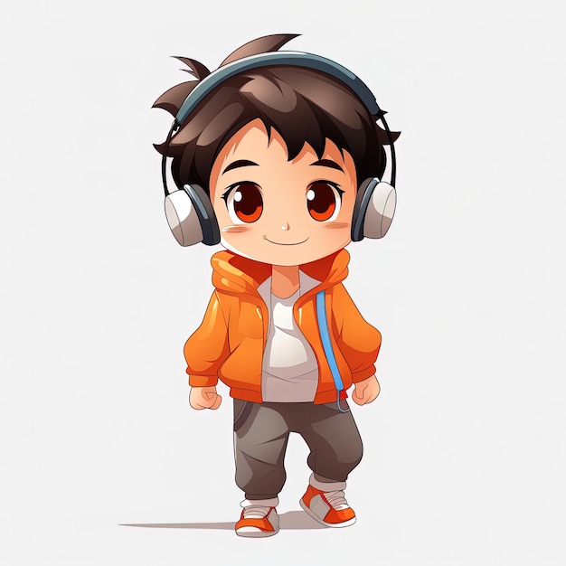 Cool anime boy style with earphones generated by AI