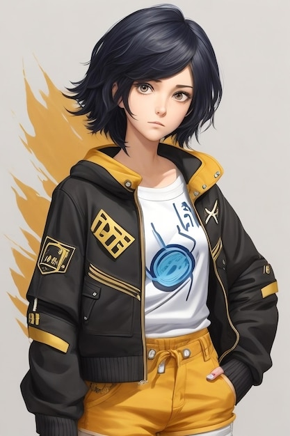 Cool anime girl with short black hair