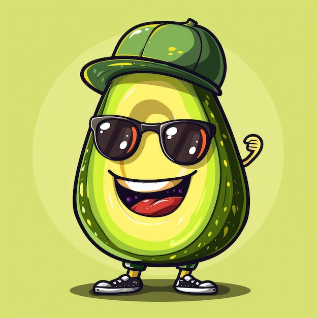 Cool Avocado Character with Sunglasses and Cap