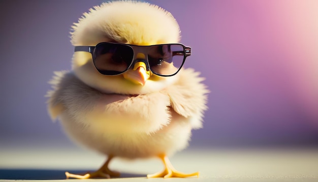 Cool baby chick with sunglasses on a colorful background Gradient background Generative AI