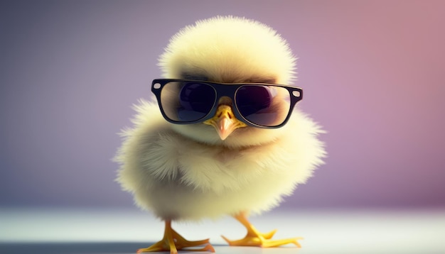 Cool baby chick with sunglasses on a colorful background Gradient background Generative AI