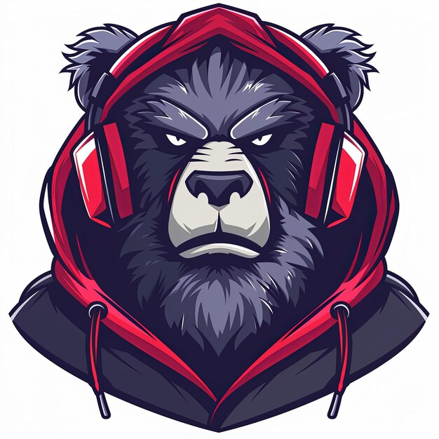 Photo cool bear in a hoodie with headphones