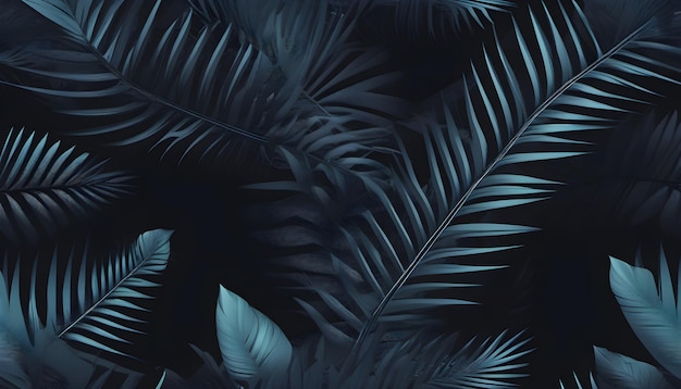 Cool blue grey exotic leaves on a dark background