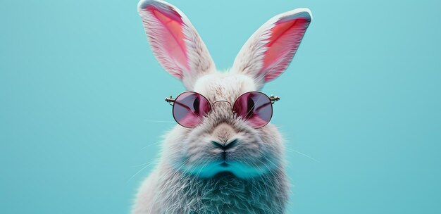 Cool Bunny A Stylish Rabbit Wearing Sunglasses Against a Vibrant Turquoise Background