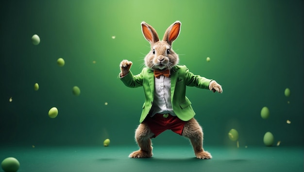 A cool Bunny with green background