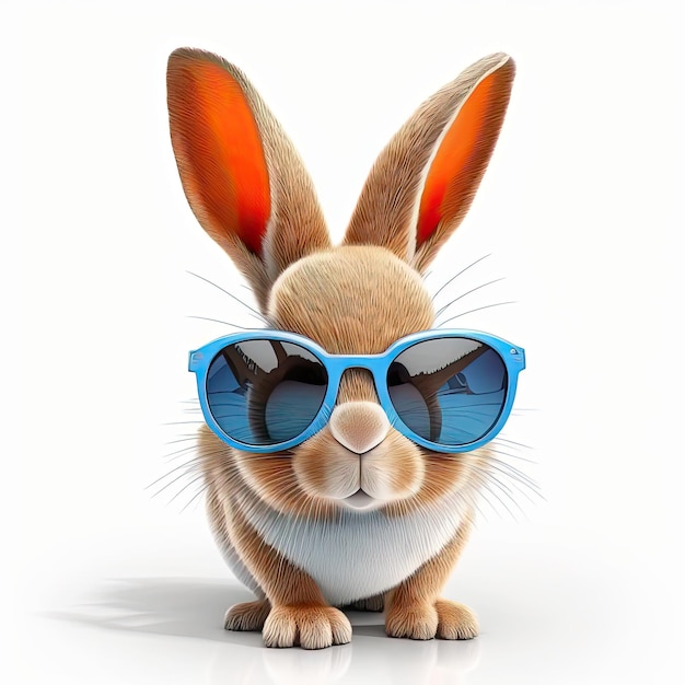 Cool bunny with sunglasses on a white background Happy Easter card Generative AI