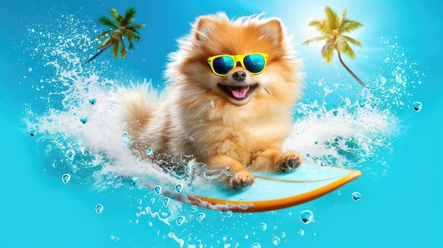 Cool Canine Catching Waves Dog With Sunglasses Surfs Ocean