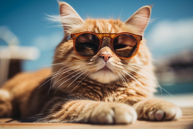 A cool cat lounging at the beach in sunglasses Generative Ai