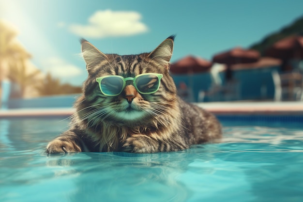 Cool cat and pool