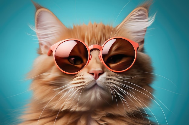 Cool Cat in Red Shades Fluffy Feline With Attitude White or PNG Transparent Background